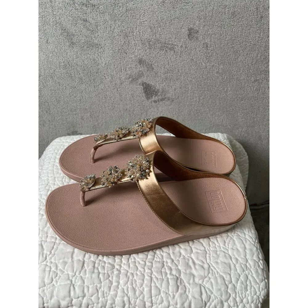 FitFlop Galaxy Crystal Embellished Thong Flip Flop Comfort Sandals Blush US 10
